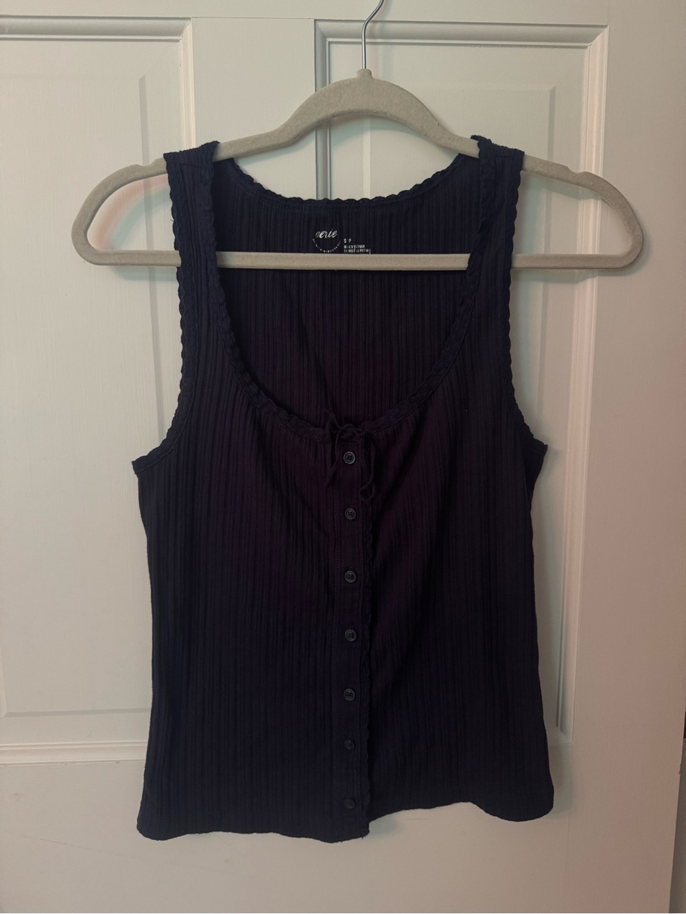 Ribbed Button-Front Tank Top - navy